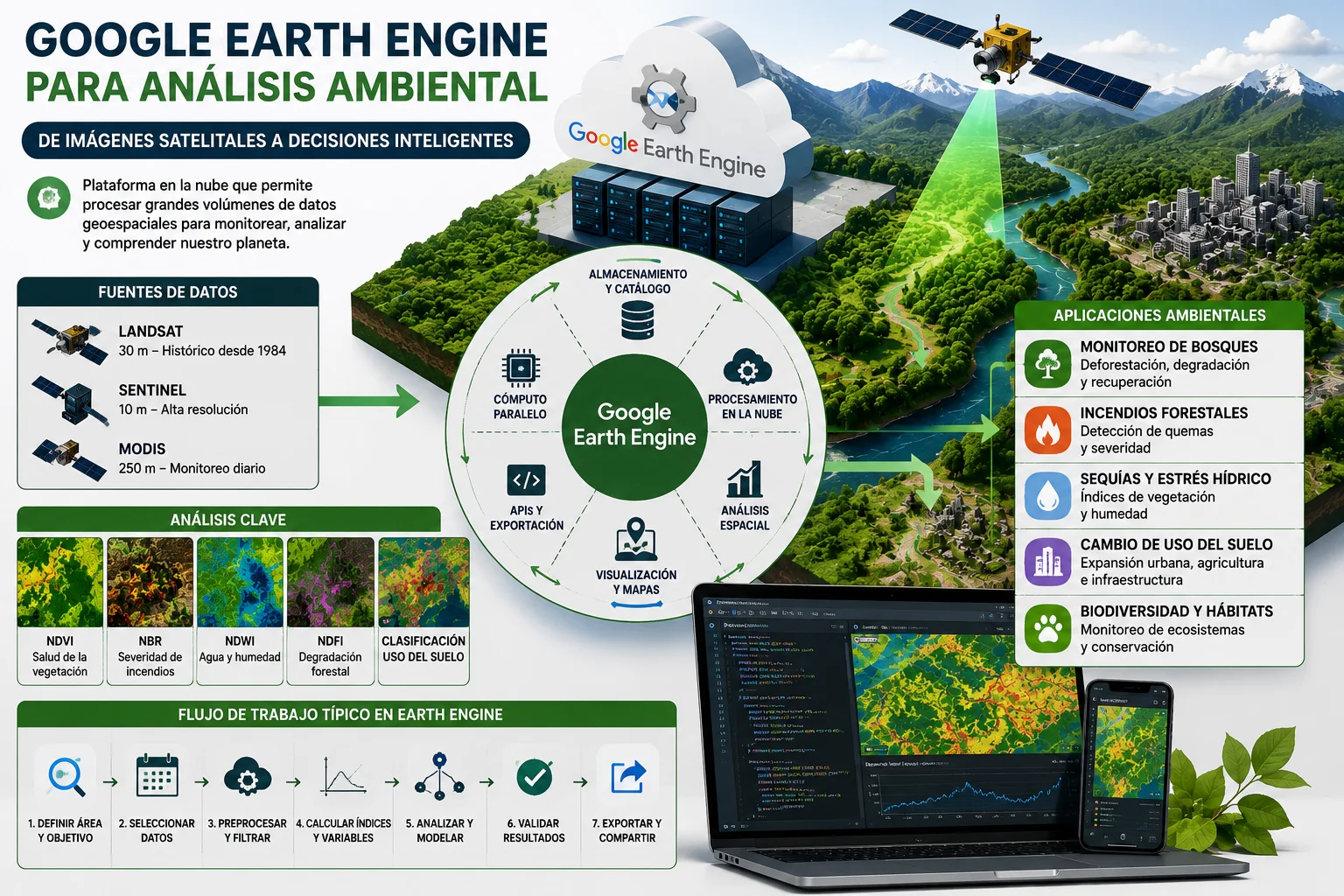 Google Earth Engine analisis ambiental para monitoreo de bosques con datos satelitales