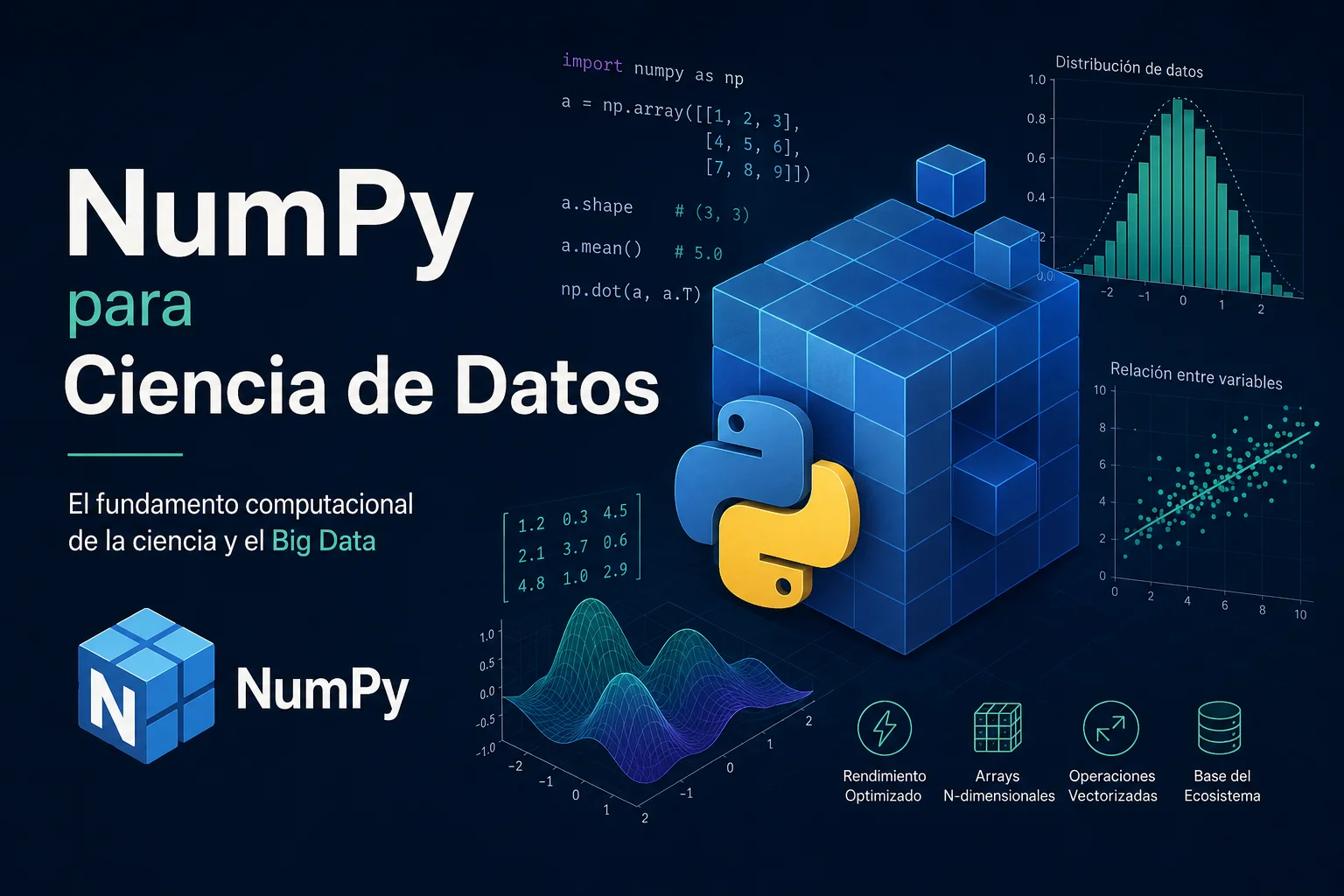 numpy para ciencia de datos con arrays, shape y operaciones vectorizadas