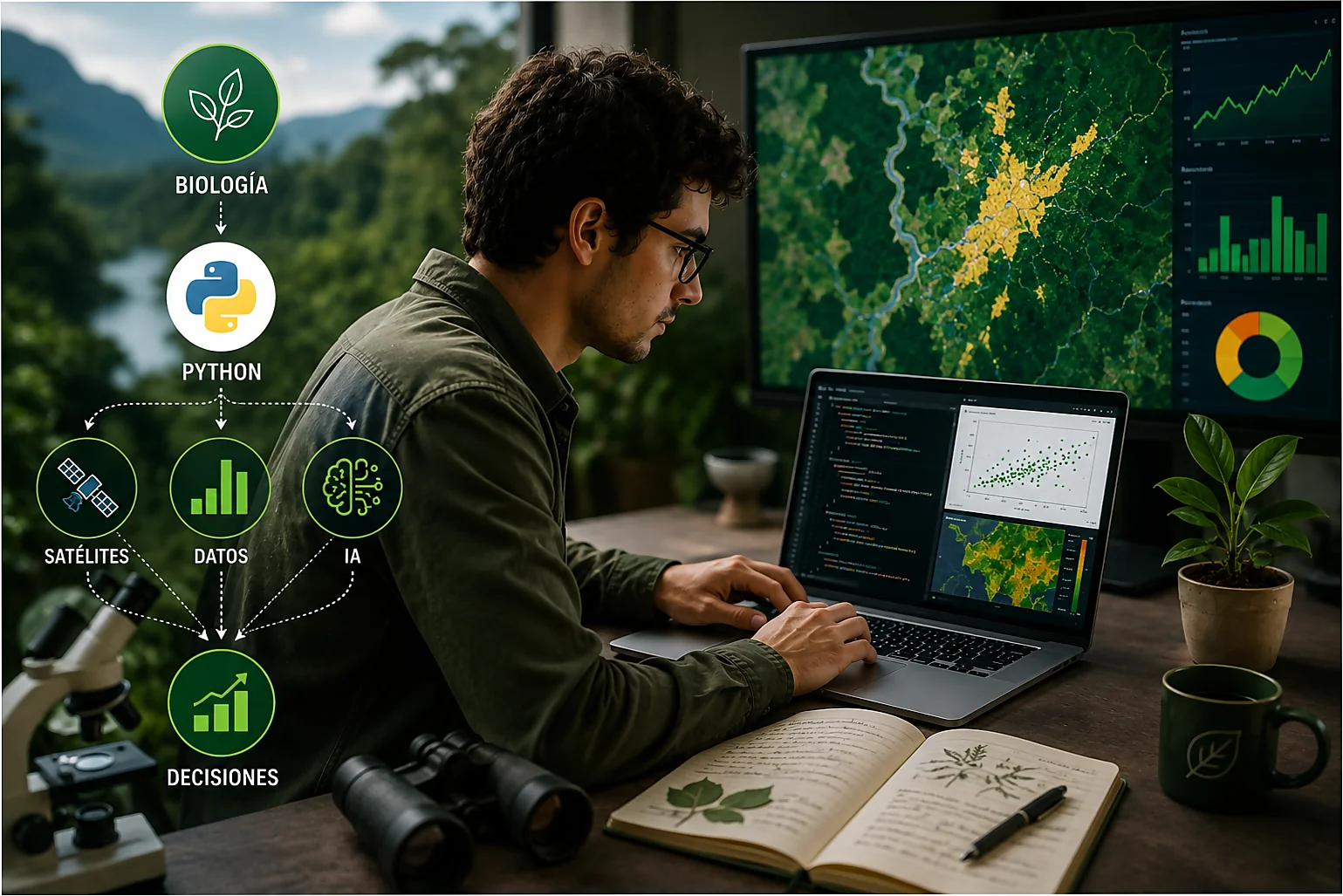 Científico de datos ambientales con Python e inteligencia artificial Científico de datos ambientales usando Python, inteligencia artificial y datos satelitales para analizar bosques, biodiversidad y territorio