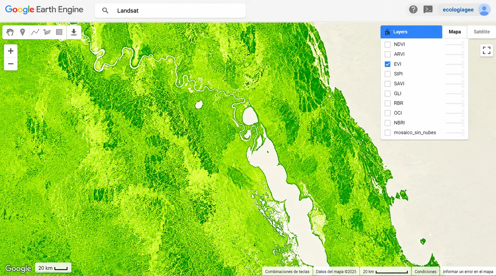 Mapa EVI para evaluar vigor y actividad de la vegetación en estudios de ecología espacial