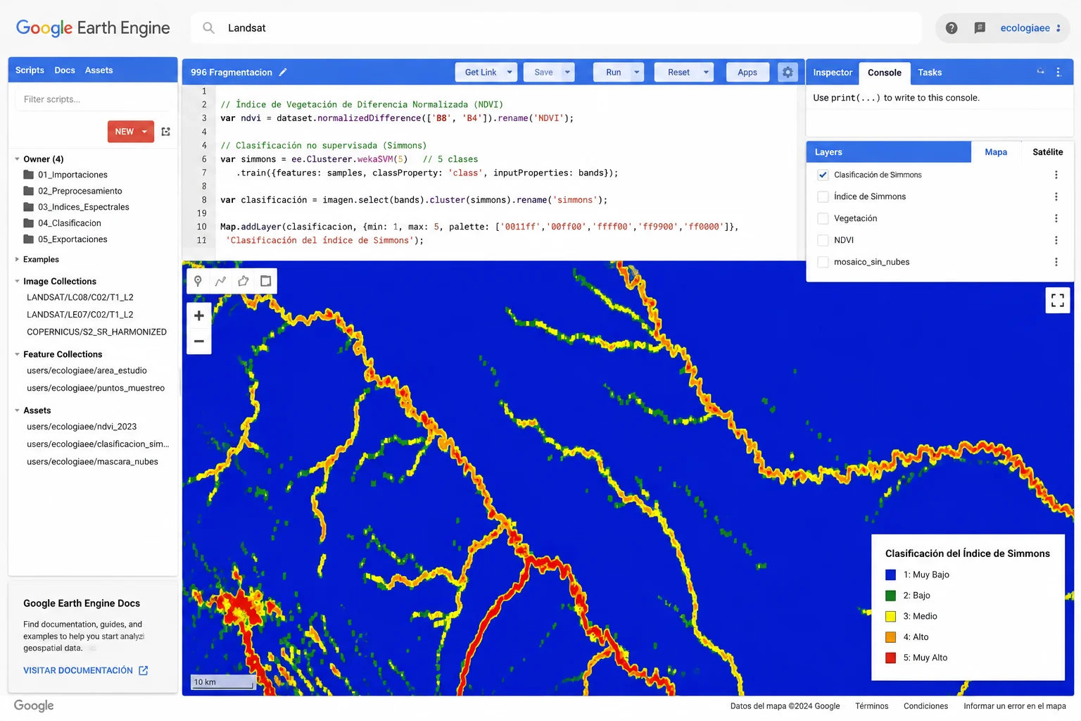 Análisis de fragmentación del paisaje aplicado a ecología espacial con Google Earth Engine