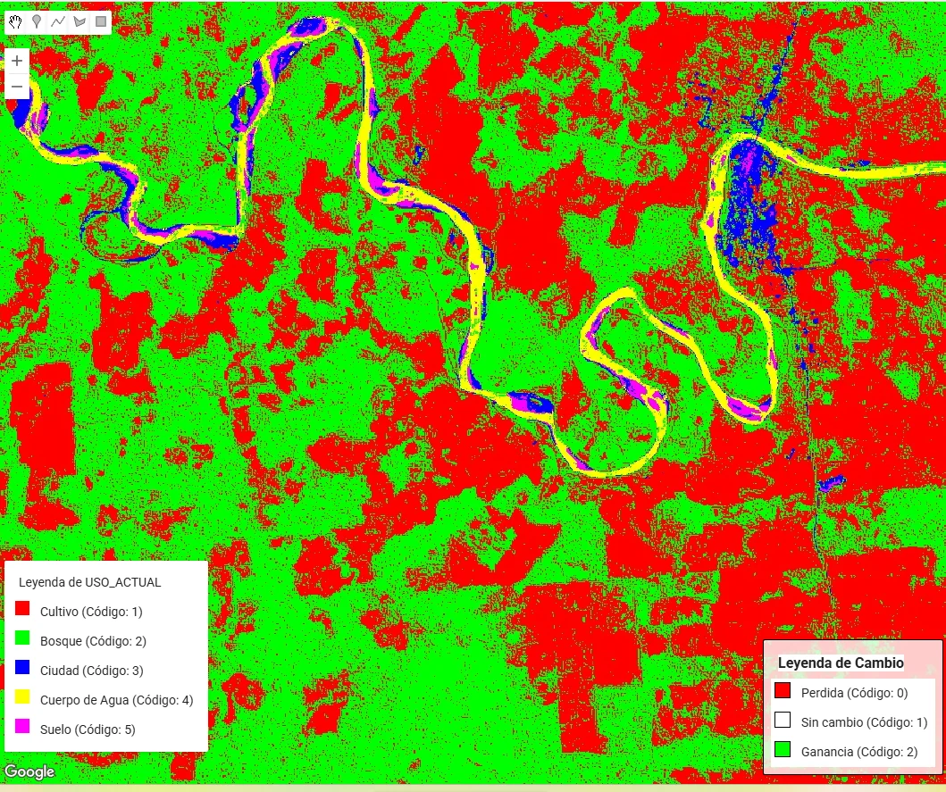 Cambio de uso de suelo en Puerto Inca — matriz de transición procesada con Google Earth Engine