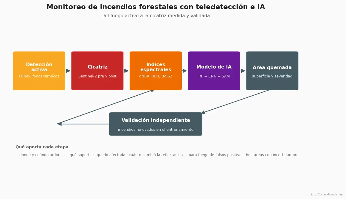 Monitoreo de incendios con Sentinel-2: esquema de la cicatriz, los índices espectrales y la validación de áreas quemadas